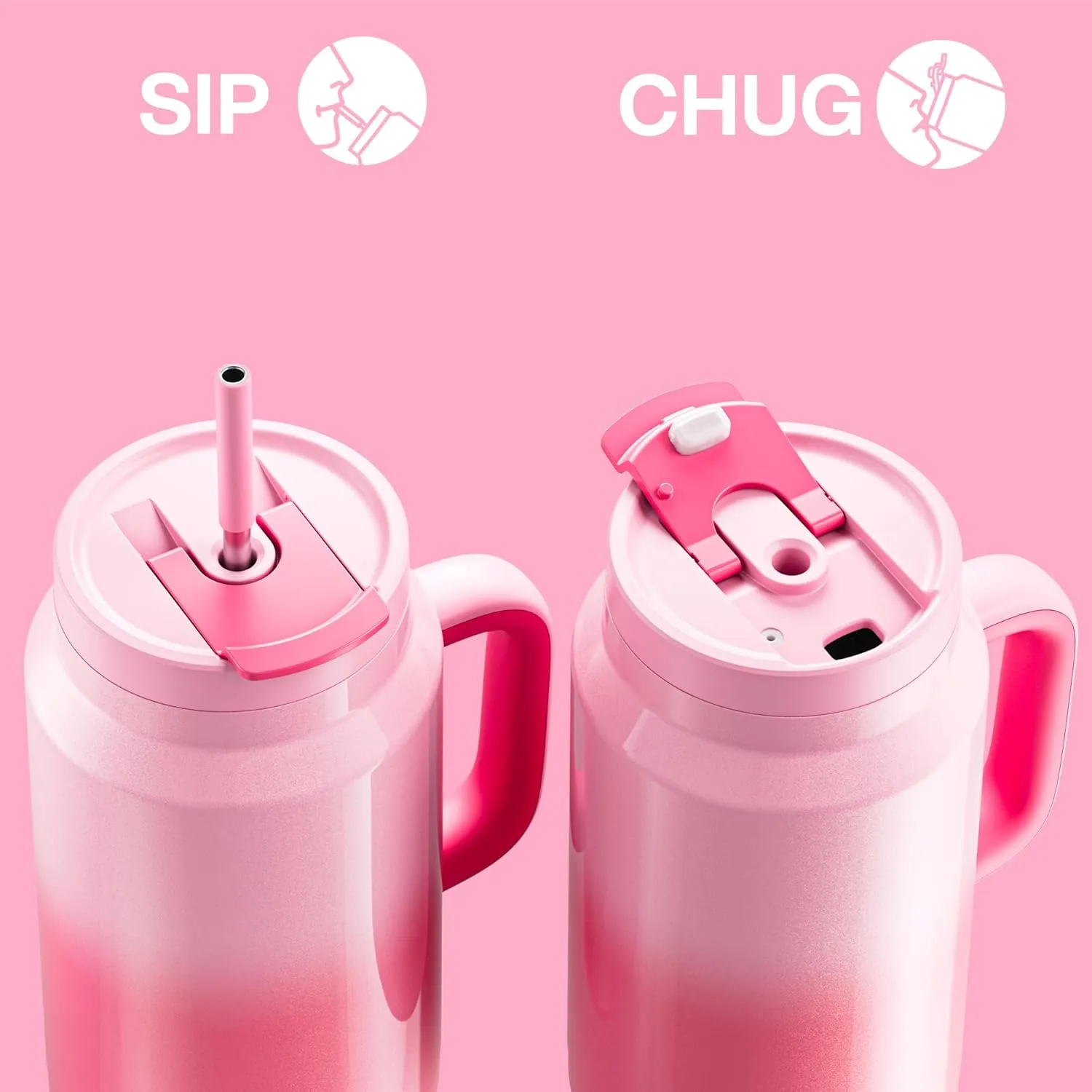 50 oz Tumbler with Handle and Straw, 100% Leak-Proof Insulated Cup Large Water Bottle with 2-in-1 Lid, Reusable Stainless Steel Travel Mug Water Jug, Non-slip Base, BPA-Free （Flamingo）