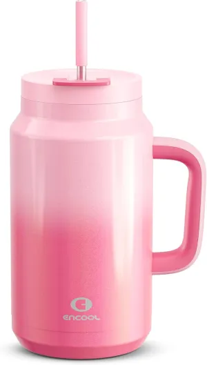 50 oz Tumbler with Handle and Straw, 100% Leak-Proof Insulated Cup Large Water Bottle with 2-in-1 Lid, Reusable Stainless Steel Travel Mug Water Jug, Non-slip Base, BPA-Free （Flamingo）