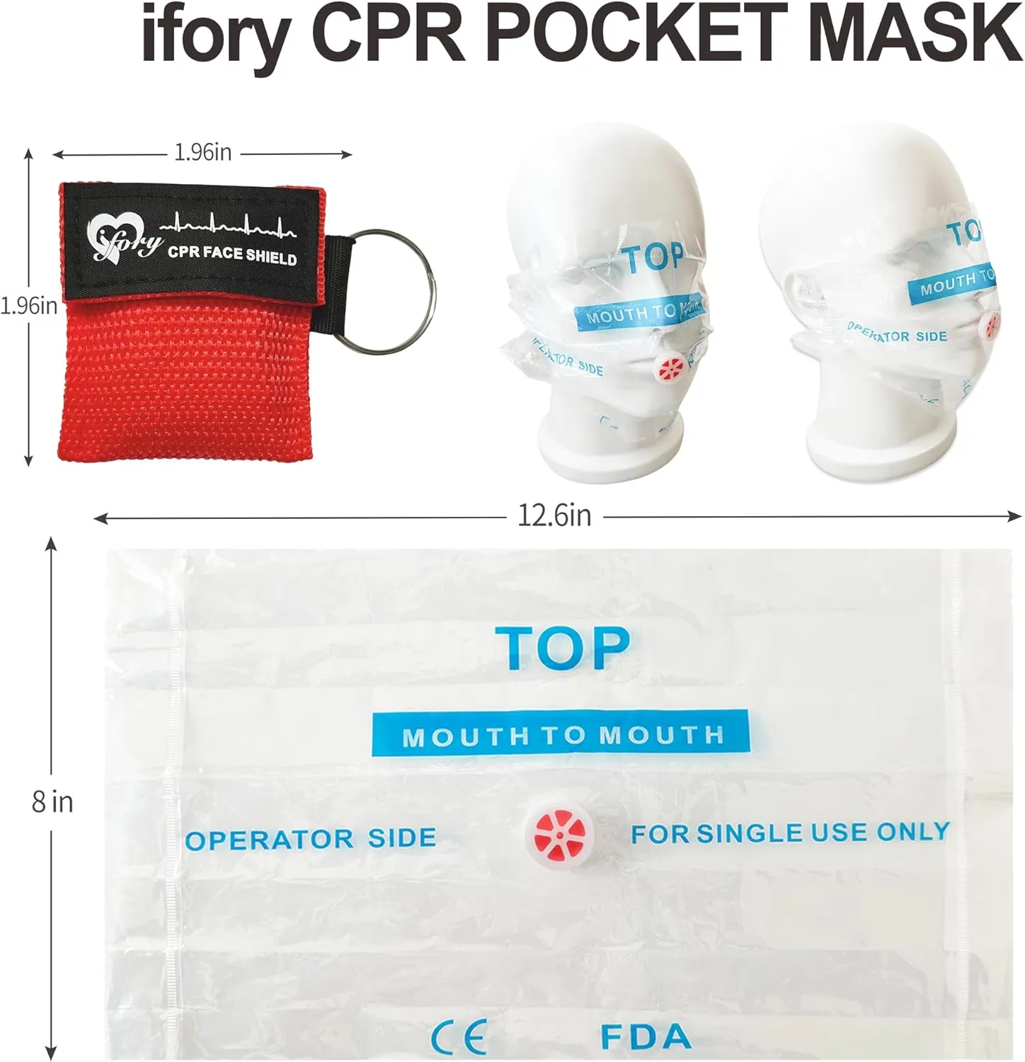 50 Packs CPR Pocket Mask Keychain, CPR Face Shield with One Way Valve Breathing Barrier for First Aid or ADE Training