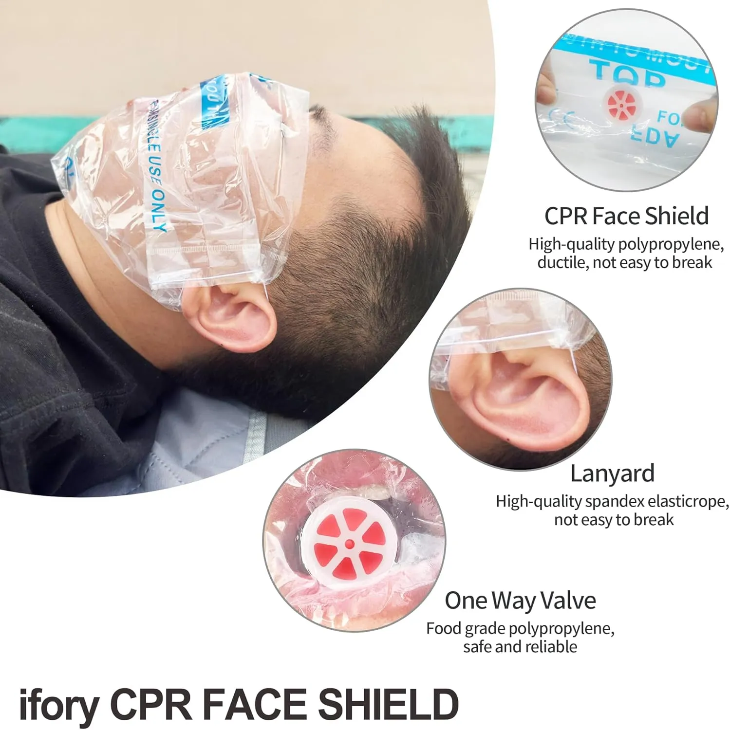 50 Packs CPR Pocket Mask Keychain, CPR Face Shield with One Way Valve Breathing Barrier for First Aid or ADE Training