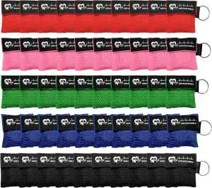 50 Packs CPR Pocket Mask Keychain, CPR Face Shield with One Way Valve Breathing Barrier for First Aid or ADE Training
