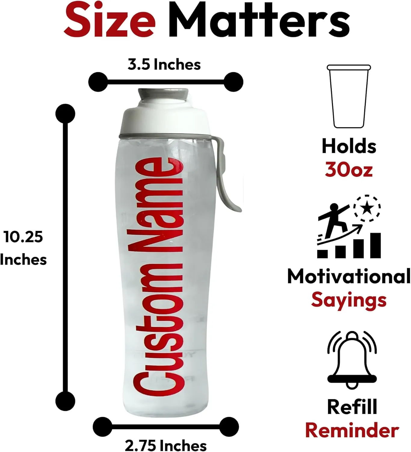 50 Strong Custom Water Bottle with Time Markers – Personalized 30 oz BPA-Free Leakproof Bottle with Chug Cap & Easy-Carry Handle – Made in USA