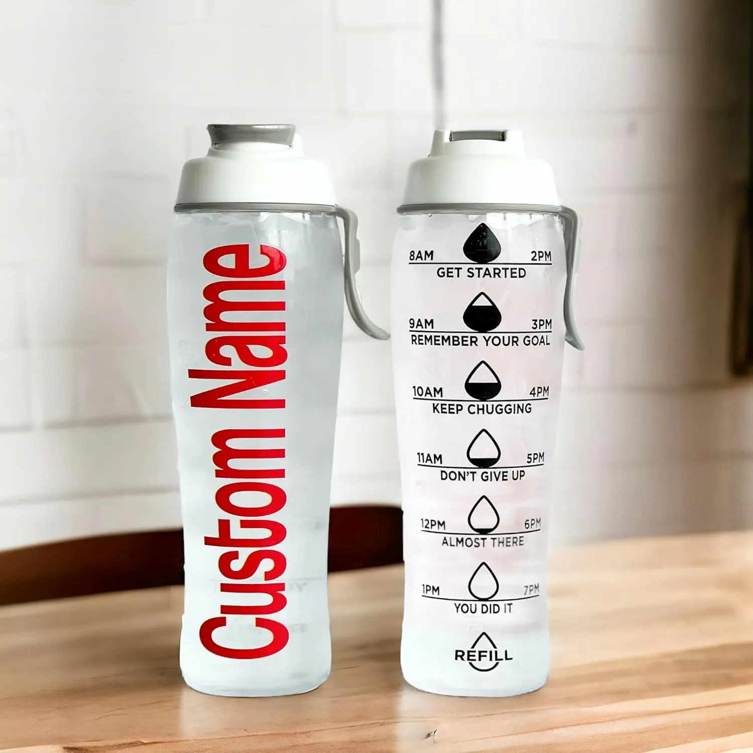 50 Strong Custom Water Bottle with Time Markers – Personalized 30 oz BPA-Free Leakproof Bottle with Chug Cap & Easy-Carry Handle – Made in USA