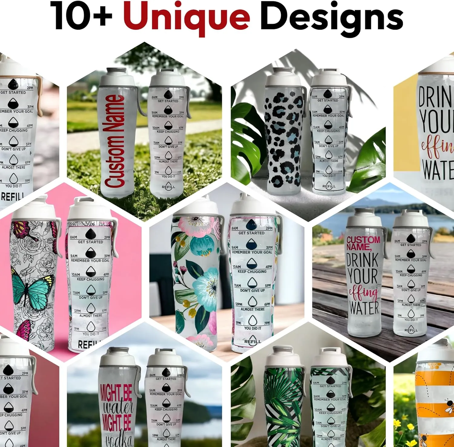 50 Strong Custom Water Bottle with Time Markers – Personalized 30 oz BPA-Free Leakproof Bottle with Chug Cap & Easy-Carry Handle – Made in USA
