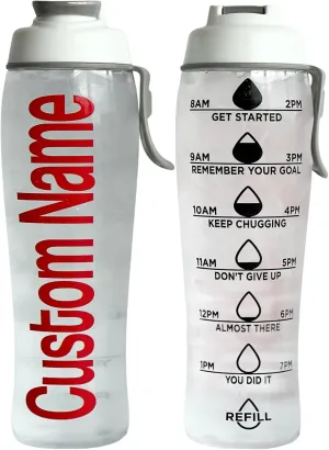 50 Strong Custom Water Bottle with Time Markers – Personalized 30 oz BPA-Free Leakproof Bottle with Chug Cap & Easy-Carry Handle – Made in USA