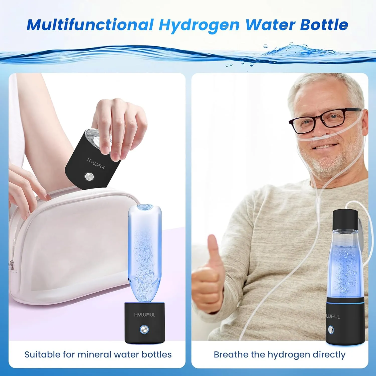 5000PPB Hydrogen Water Bottle, 3 in 1 Generator With SPE/PEM Electrolysis Technology, Water Ionizer Machine for Home, Office - Black