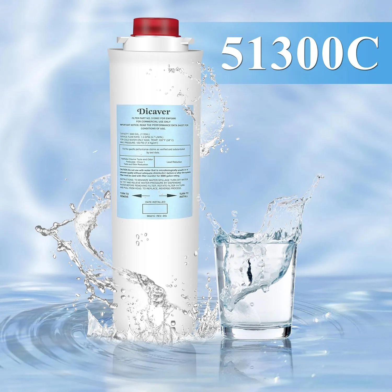 51300C Filters, Replacement for Elkay 51300C EWF3000 Filter By NSF/ANSI 42 Certified,Compatible with Ezh2o Filter Replacement Bottle Stations, High Capacity 3000 Gallon (No Chip) 2 Packs