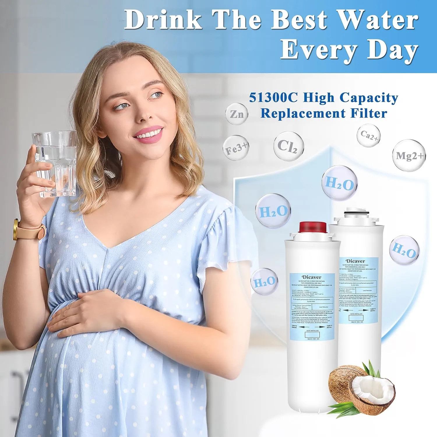 51300C Filters, Replacement for Elkay 51300C EWF3000 Filter By NSF/ANSI 42 Certified,Compatible with Ezh2o Filter Replacement Bottle Stations, High Capacity 3000 Gallon (No Chip) 2 Packs
