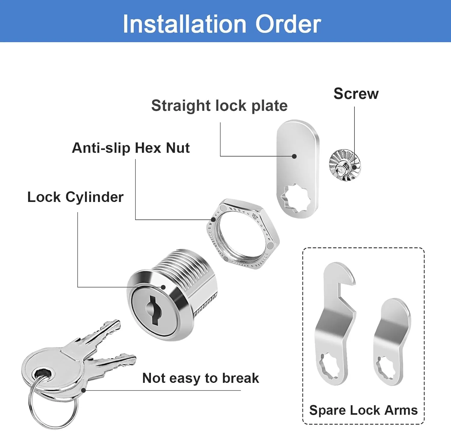 5/8" Zinc Alloy Cam Locks (8 Pack) with Keys - Keyed Alike Set for Mailbox, Toolbox and Pickup Trucks