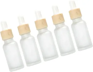5pcs 20ml Frosted Glass Dropper Bottles for Travel Subpackaging Reusable Portable Easy-press Silicone Dropper for Cosmetics