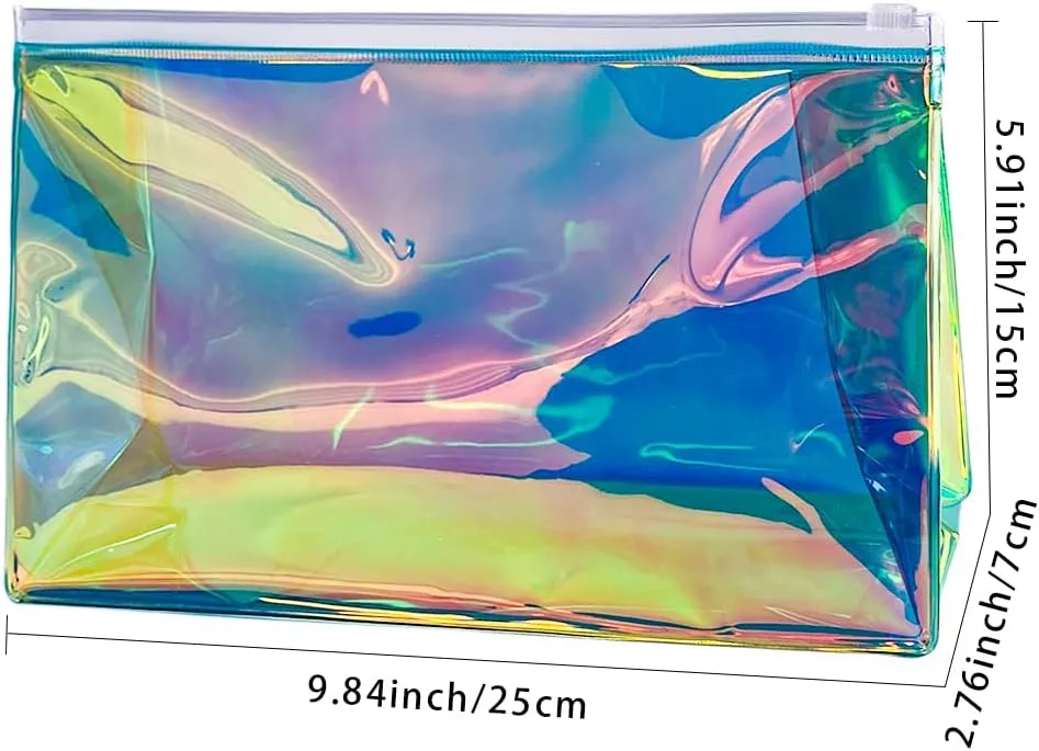 5PCS Holographic Clear Makeup Bag Bulk,Zipper Portable Waterproof Toiletry Pouch,Iridescent Storage Cosmetic Bags for Women (Dark Green-5pcs)