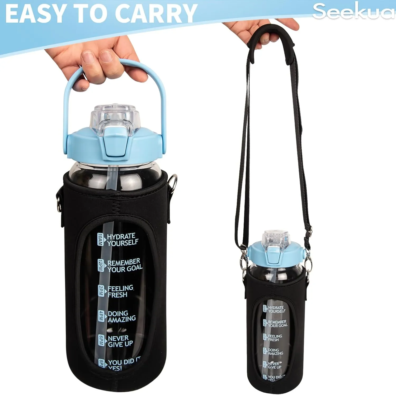 64 oz Glass Water Bottle with Straw and Time Marker, Half Gallon Large Motivational Borosilicate Glass Drinking Bottle with Silicone Boot and Sleeve