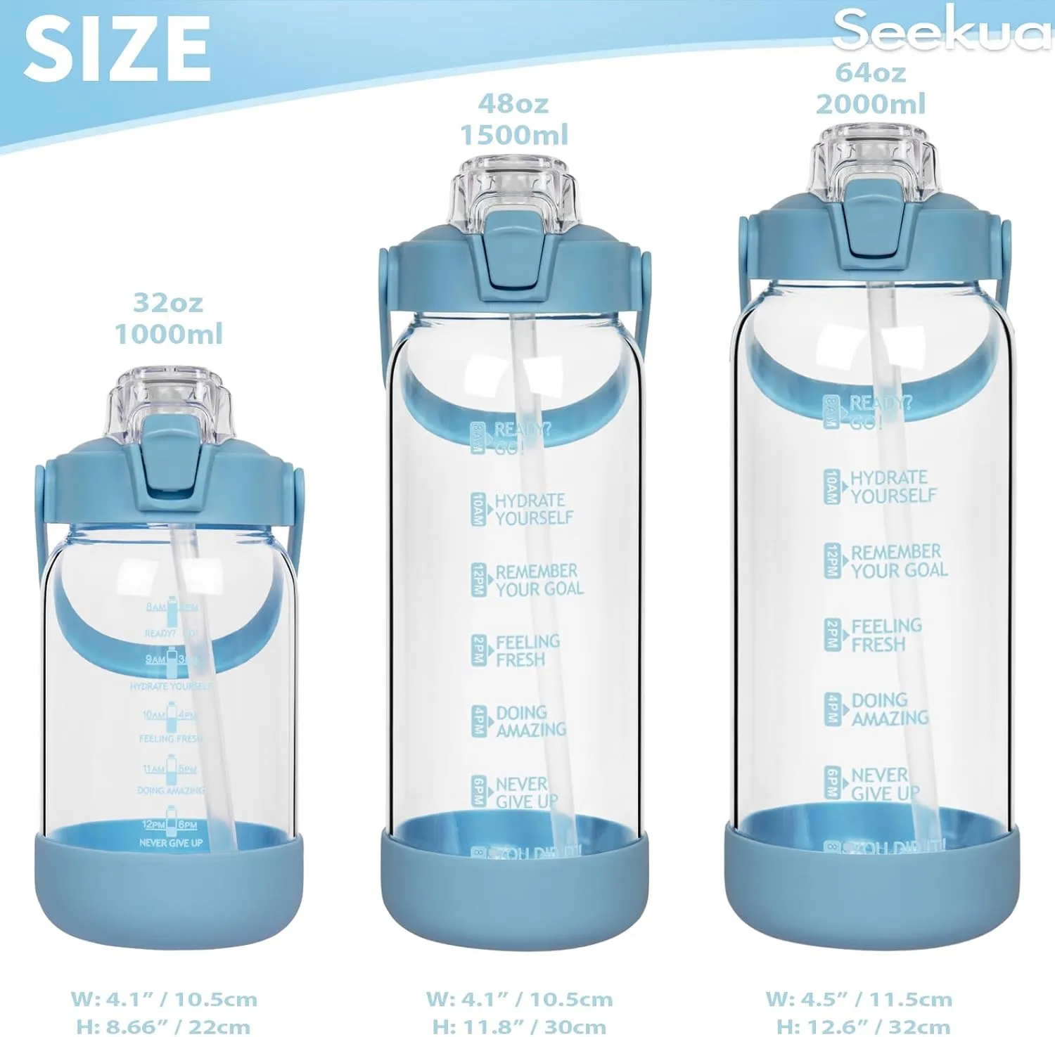 64 oz Glass Water Bottle with Straw and Time Marker, Half Gallon Large Motivational Borosilicate Glass Drinking Bottle with Silicone Boot and Sleeve
