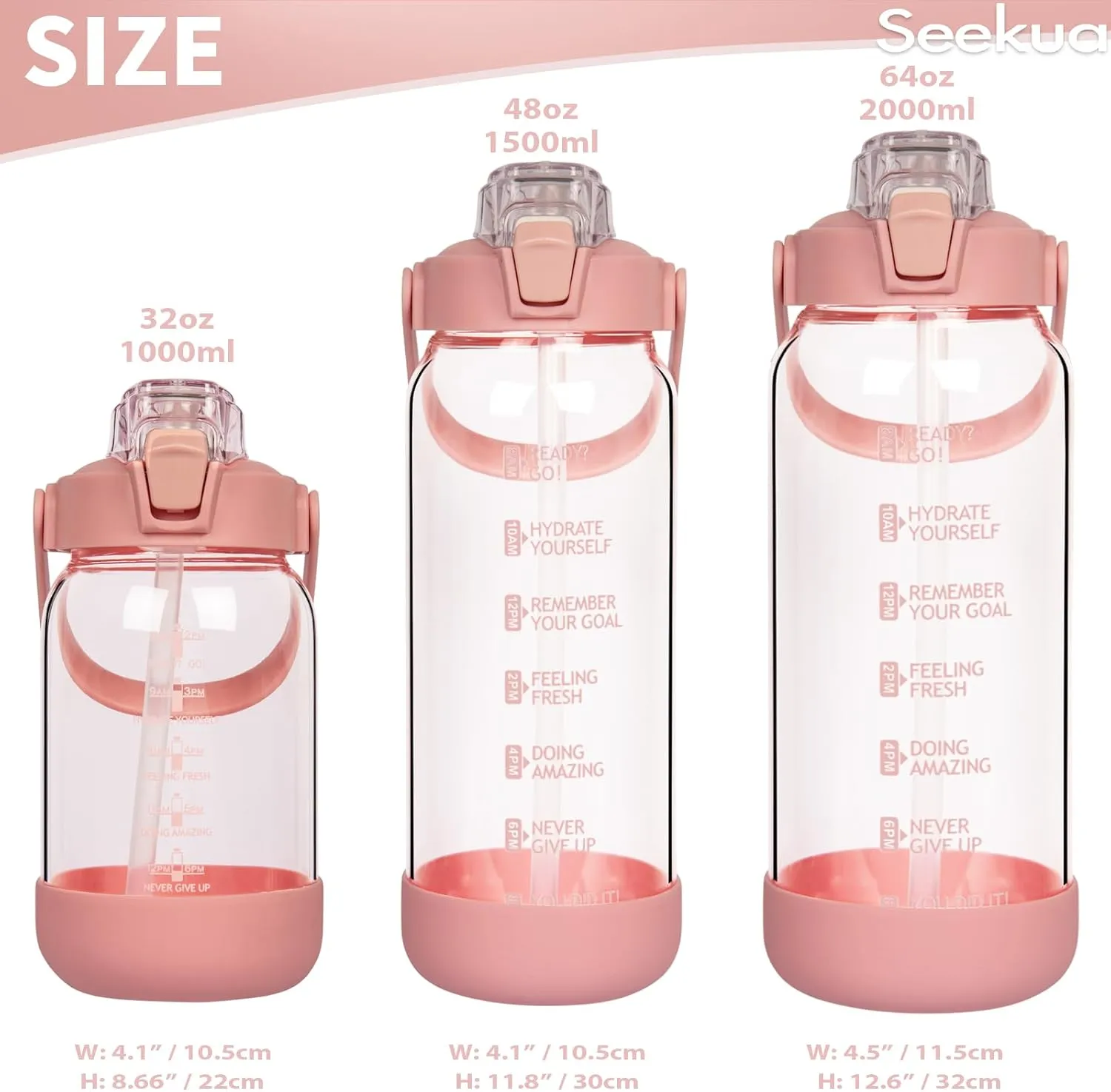 64 oz Glass Water Bottle with Straw and Time Marker, Half Gallon Large Motivational Borosilicate Glass Drinking Bottle with Silicone Boot and Sleeve