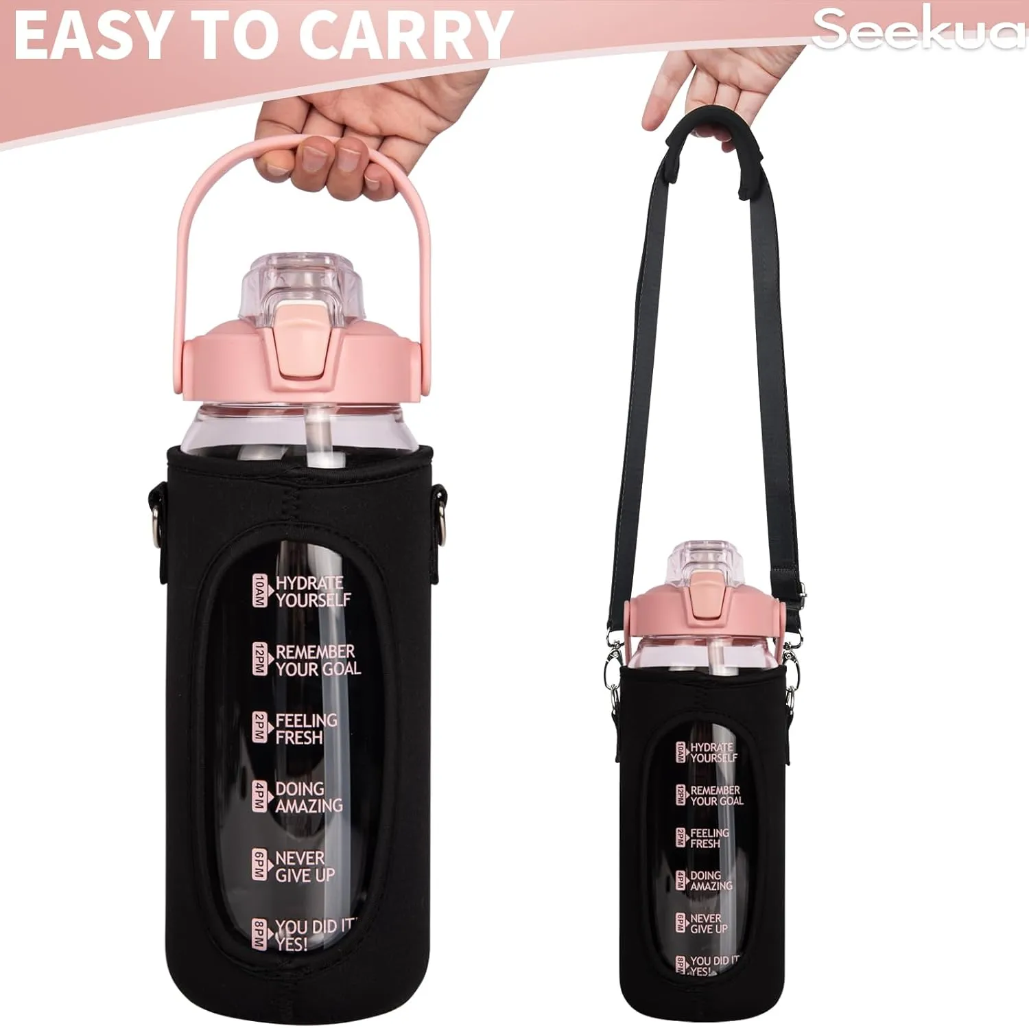 64 oz Glass Water Bottle with Straw and Time Marker, Half Gallon Large Motivational Borosilicate Glass Drinking Bottle with Silicone Boot and Sleeve