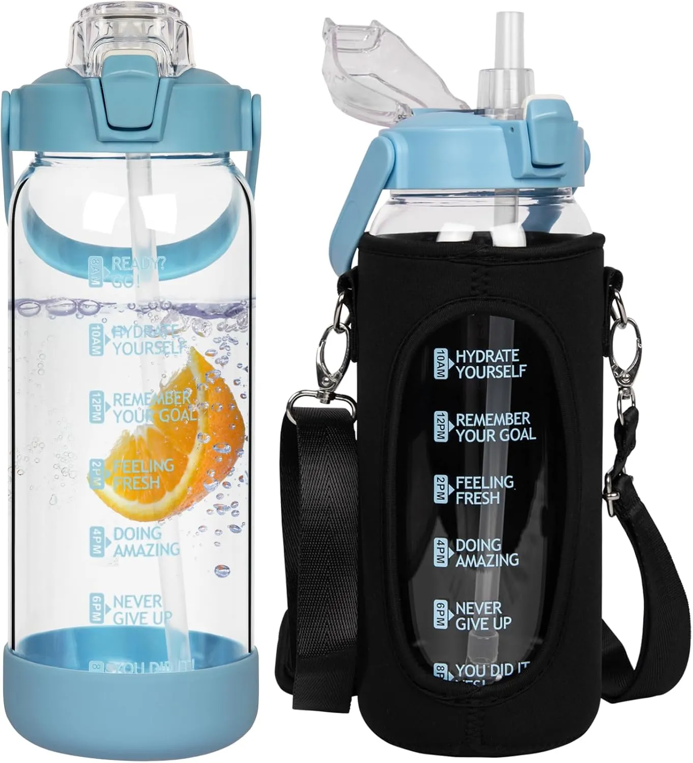 64 oz Glass Water Bottle with Straw and Time Marker, Half Gallon Large Motivational Borosilicate Glass Drinking Bottle with Silicone Boot and Sleeve