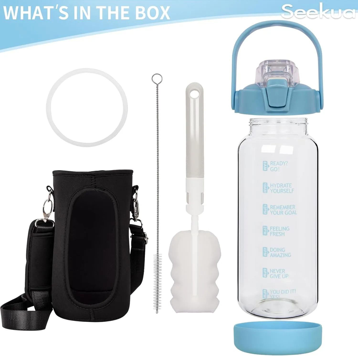 64 oz Glass Water Bottle with Straw and Time Marker, Half Gallon Large Motivational Borosilicate Glass Drinking Bottle with Silicone Boot and Sleeve