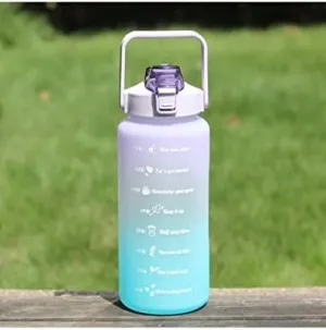 64oz, 2L, Half Gallon Bottle MultiColor BPA-Free Gym Fitness Sports Motivational Water Bottles with Time Marker! (Purple)