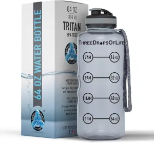 64oz Tritan Plastic Water Bottle, Large, Smoke Gray, High Capacity Hydration Tracker, BPA Free, Reusable, Best for Indoor, Outdoor, Sports Use