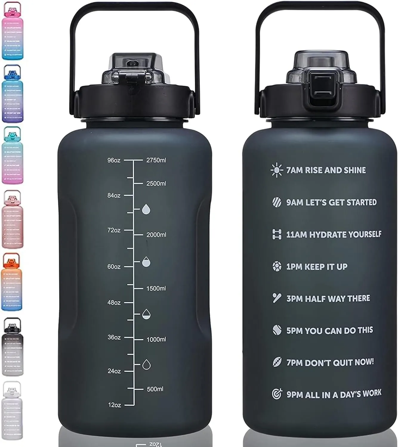64oz,100oz,128oz Large Motivational Water Bottle with Time Marker, Leakproof & BPA Free Half Gallon Big Water Bottle with Straw Handle Tritan Frosted Water Jug for Gym,Fitness,Outdoor Sports