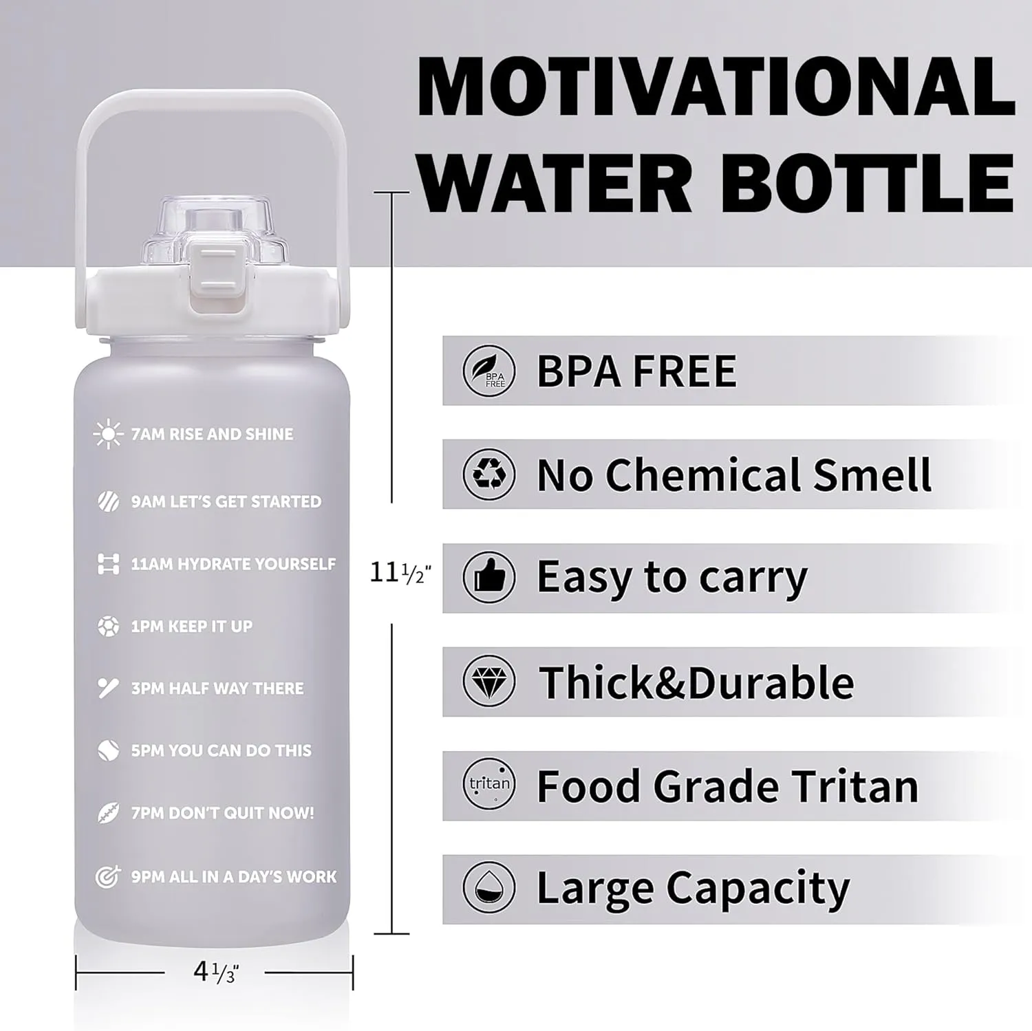 64oz,100oz,128oz Large Motivational Water Bottle with Time Marker, Leakproof & BPA Free Half Gallon Big Water Bottle with Straw Handle Tritan Frosted Water Jug for Gym,Fitness,Outdoor Sports