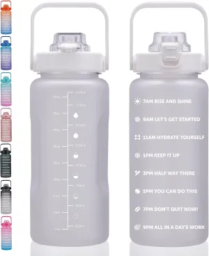 64oz,100oz,128oz Large Motivational Water Bottle with Time Marker, Leakproof & BPA Free Half Gallon Big Water Bottle with Straw Handle Tritan Frosted Water Jug for Gym,Fitness,Outdoor Sports