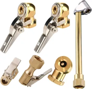 6Pcs 1/4 Inch Air Chuck Set FNPT Dual Head Air Chuck,Open Flow Chuck,Closed Flow Straight Tire Chuck with Clip for Inflator Pressure Gauge Compressor Accessories