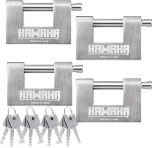 71/80-4PS Stainless Steel D-Shaped Padlock with Stainless Steel Keys for Garage Door, Containers, Shed, Locker and Warehouse (3-1/8 inch, Keyed Alike - 4 Pack)