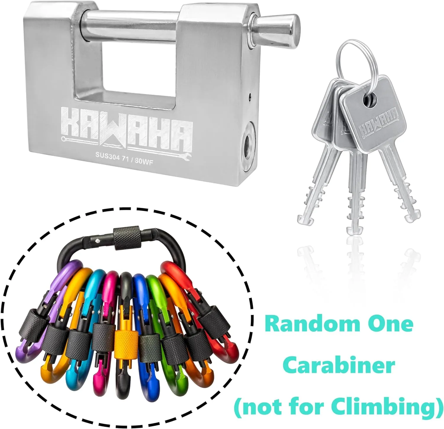 71/80-4PS Stainless Steel D-Shaped Padlock with Stainless Steel Keys for Garage Door, Containers, Shed, Locker and Warehouse (3-1/8 inch, Keyed Alike - 4 Pack)
