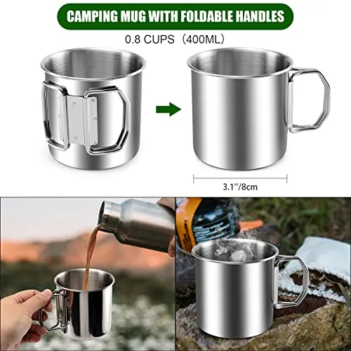 8pcs Camping Cookware Mess Kit,Camping Pot & Pan Set w/ Mini Backpacking Stove