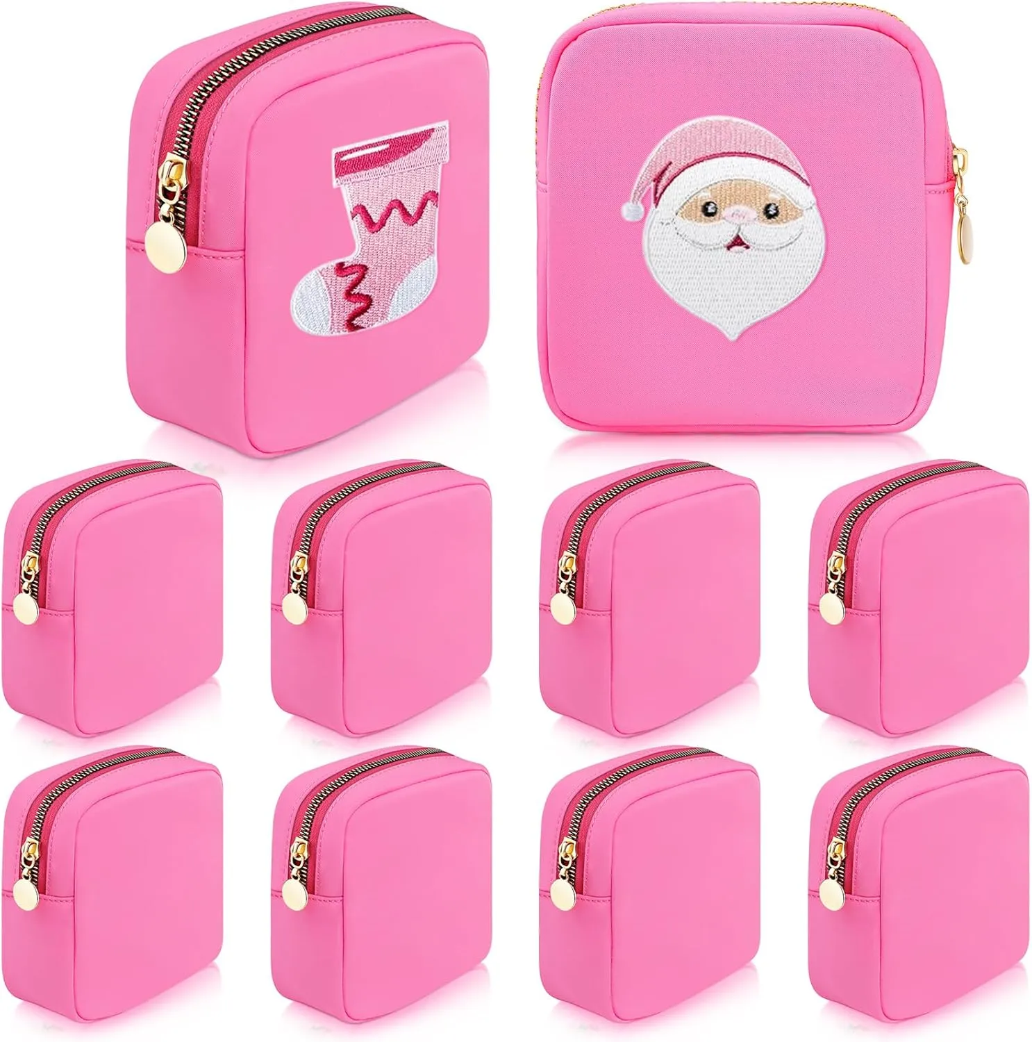 9 Pcs Mini Makeup Bags Bulk Nylon Cosmetic Bags Pouch for Purse Travel Bag Pouch Toiletry Organizer Pouches Bag for Women, Small Zipper Pouch Preppy Coin Purse for Custom Birthday Gifts (Hot pink)