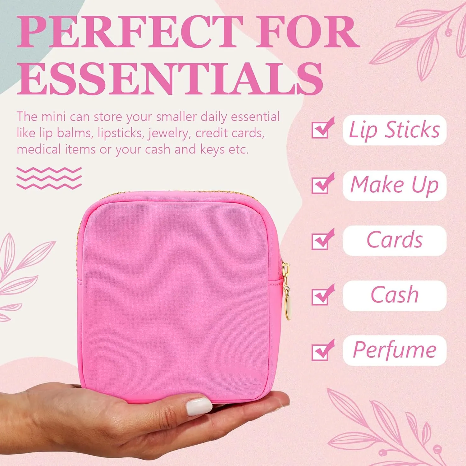 9 Pcs Mini Makeup Bags Bulk Nylon Cosmetic Bags Pouch for Purse Travel Bag Pouch Toiletry Organizer Pouches Bag for Women, Small Zipper Pouch Preppy Coin Purse for Custom Birthday Gifts (Hot pink)
