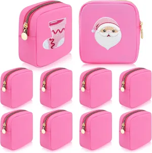 9 Pcs Mini Makeup Bags Bulk Nylon Cosmetic Bags Pouch for Purse Travel Bag Pouch Toiletry Organizer Pouches Bag for Women, Small Zipper Pouch Preppy Coin Purse for Custom Birthday Gifts (Hot pink)