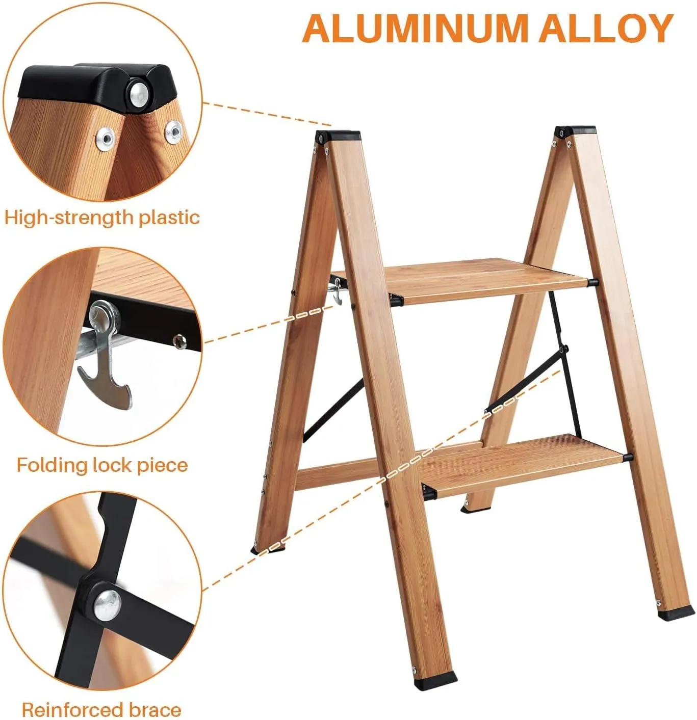 ACSTEP Aluminum 2 Step Stool, Lightweight Folding Two Step Stool, 2 Step Ladder Heavy Duty 330lbs Stools for Kitchen Anti-Slip Sturdy and Wide Pedal Slim Step Ladders Capacity Space Saving 2 Feet