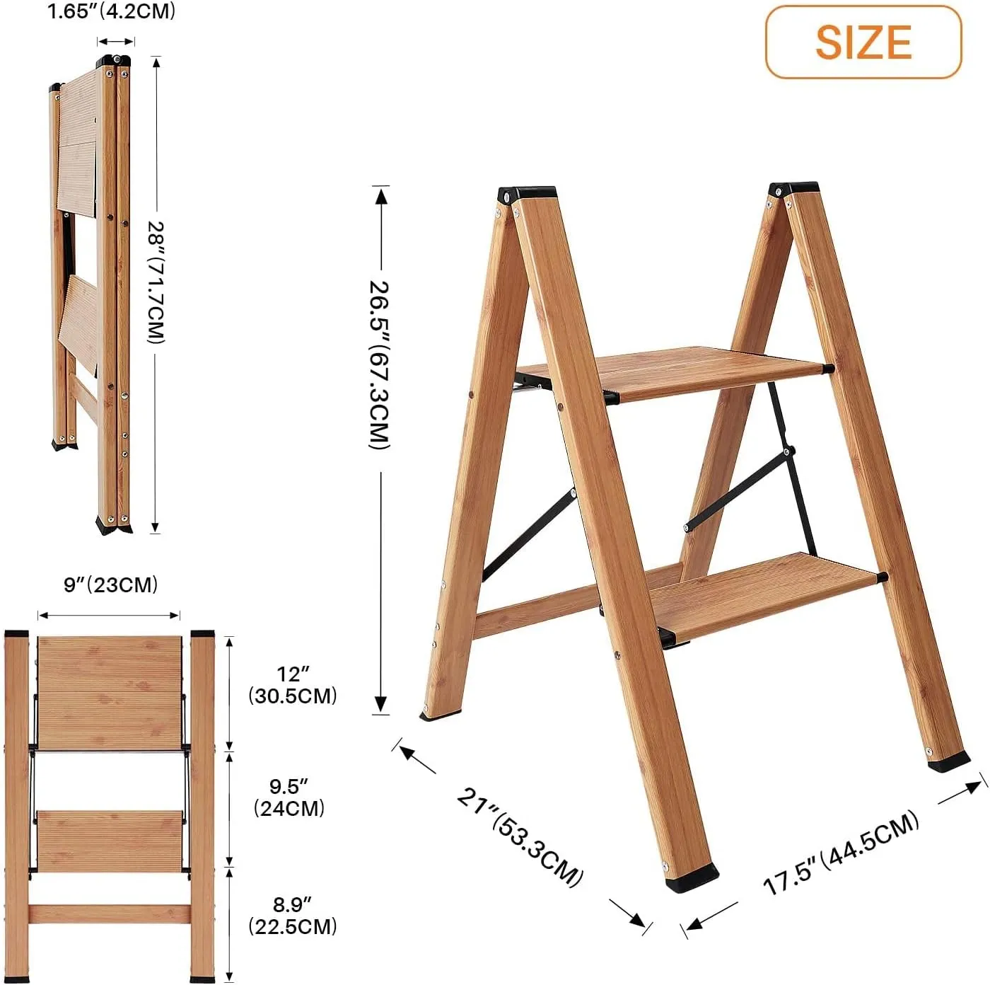 ACSTEP Aluminum 2 Step Stool, Lightweight Folding Two Step Stool, 2 Step Ladder Heavy Duty 330lbs Stools for Kitchen Anti-Slip Sturdy and Wide Pedal Slim Step Ladders Capacity Space Saving 2 Feet