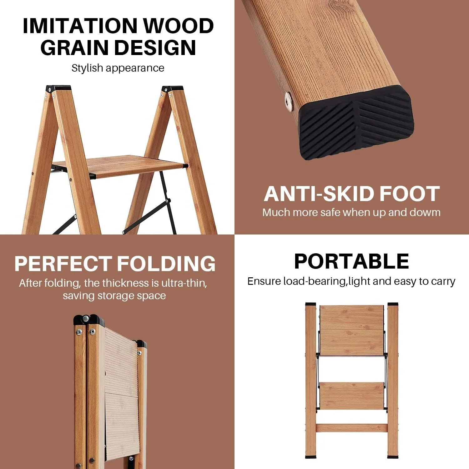 ACSTEP Aluminum 2 Step Stool, Lightweight Folding Two Step Stool, 2 Step Ladder Heavy Duty 330lbs Stools for Kitchen Anti-Slip Sturdy and Wide Pedal Slim Step Ladders Capacity Space Saving 2 Feet