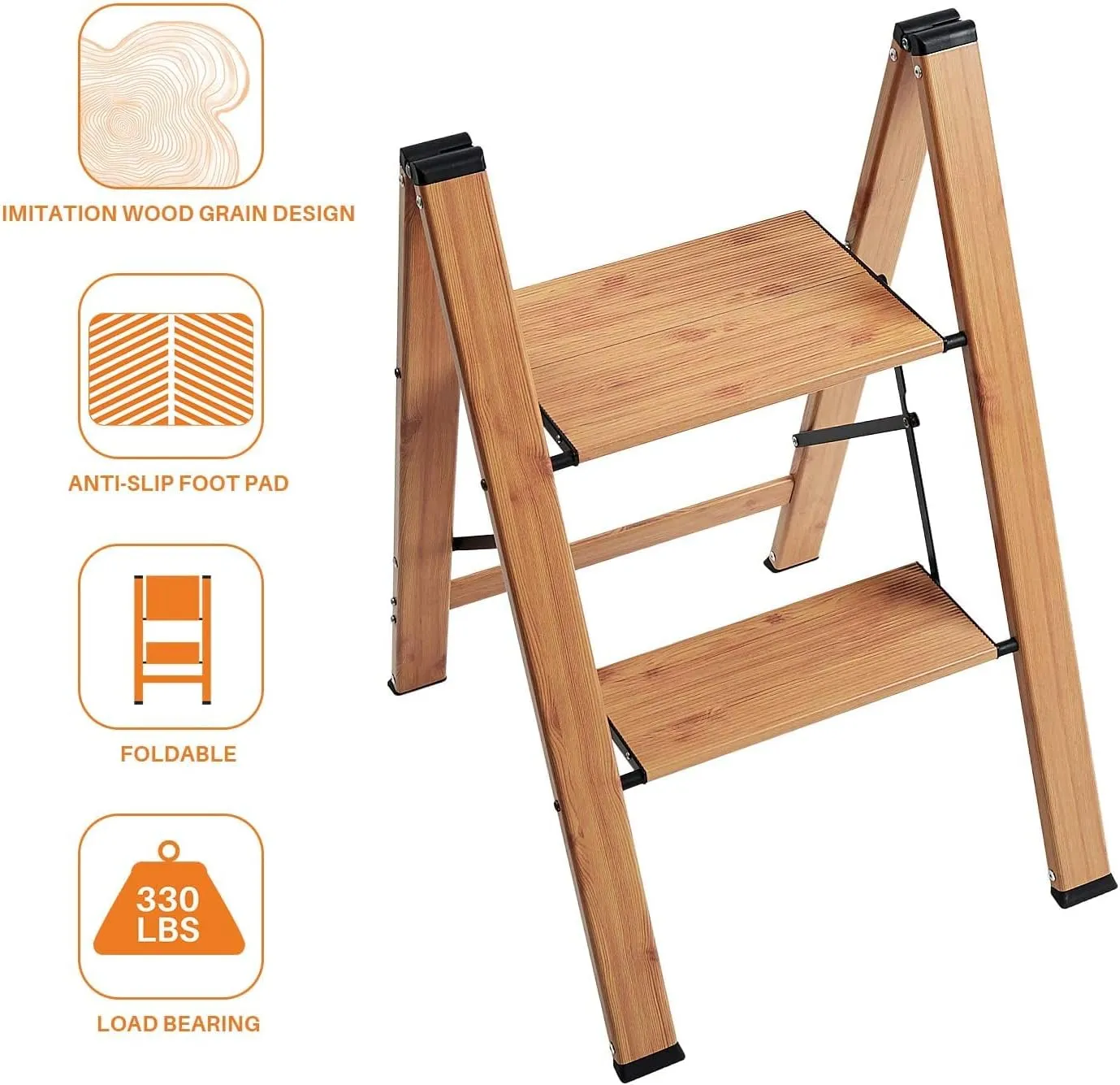 ACSTEP Aluminum 2 Step Stool, Lightweight Folding Two Step Stool, 2 Step Ladder Heavy Duty 330lbs Stools for Kitchen Anti-Slip Sturdy and Wide Pedal Slim Step Ladders Capacity Space Saving 2 Feet