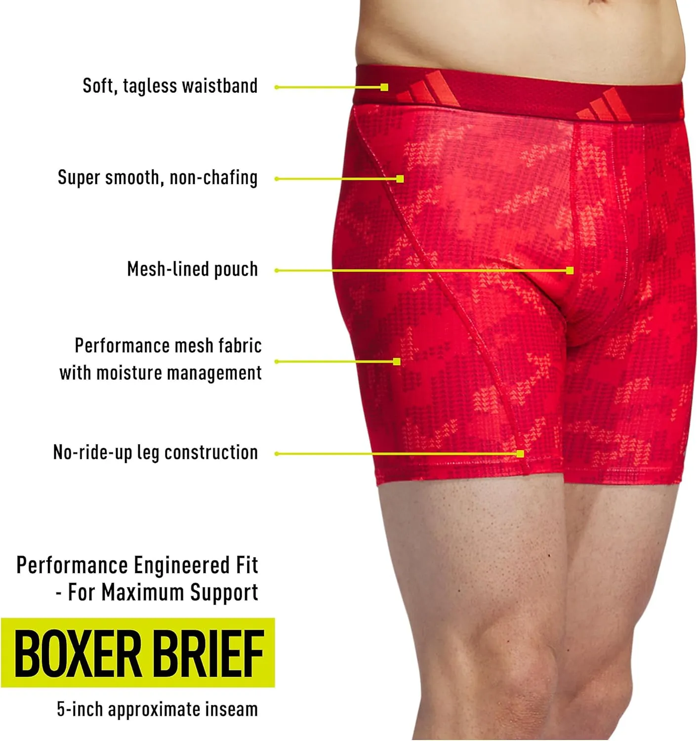 adidas Men's Performance Athletic Mesh Boxer Brief Underwear 3-Pack, Moisture Wicking, Sport Comfort