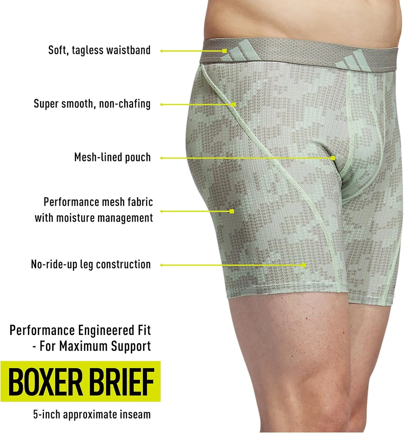 adidas Men's Performance Athletic Mesh Boxer Brief Underwear 3-Pack, Moisture Wicking, Sport Comfort