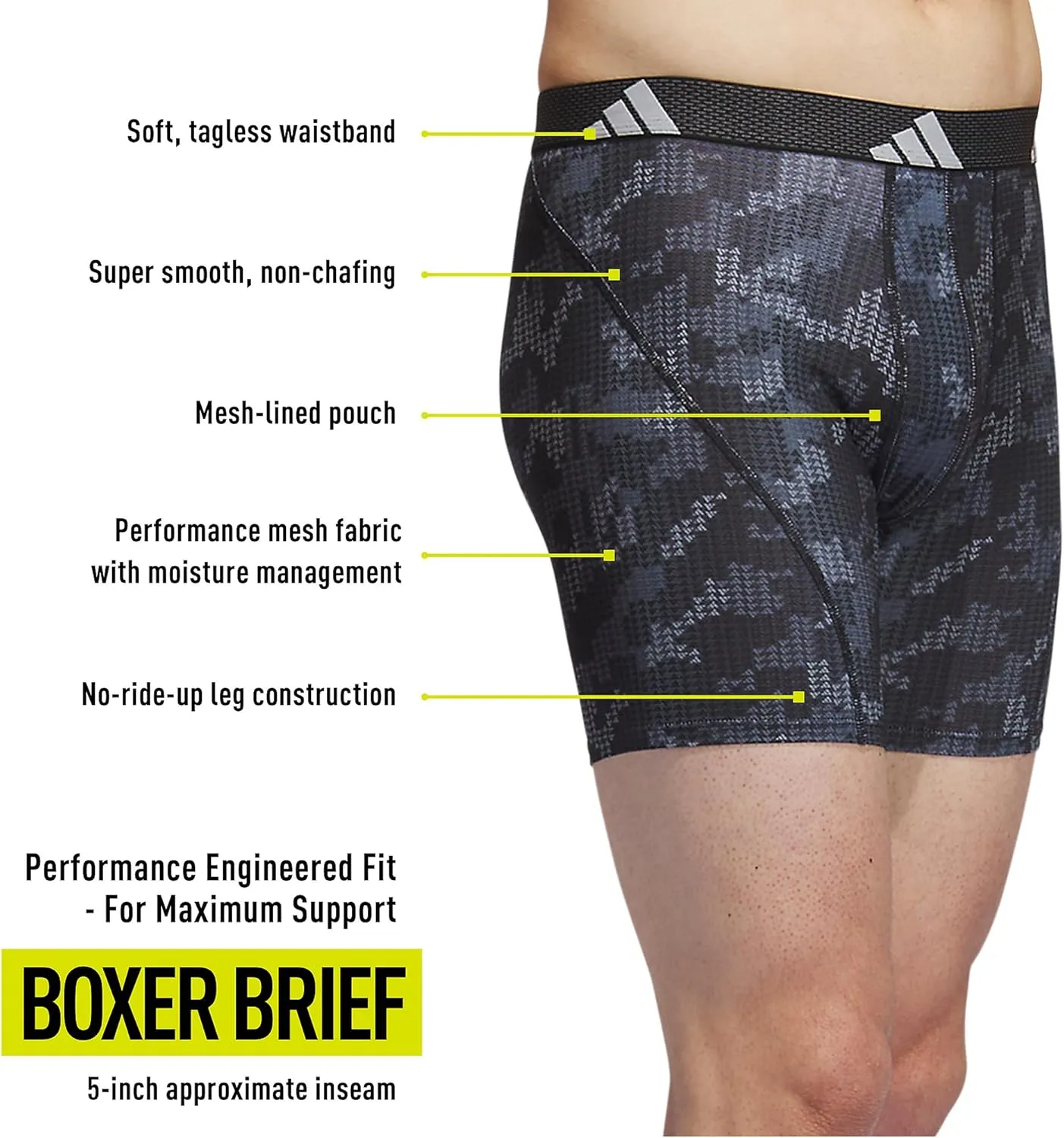 adidas Men's Performance Athletic Mesh Boxer Brief Underwear 3-Pack, Moisture Wicking, Sport Comfort