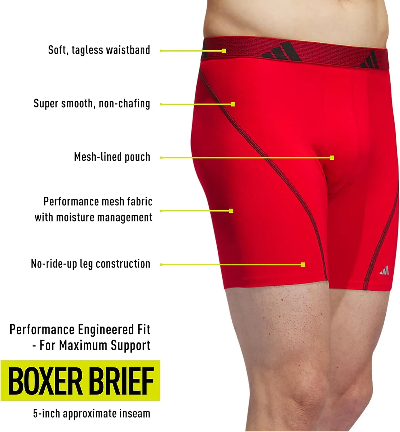 adidas Men's Performance Athletic Mesh Boxer Brief Underwear 3-Pack, Moisture Wicking, Sport Comfort