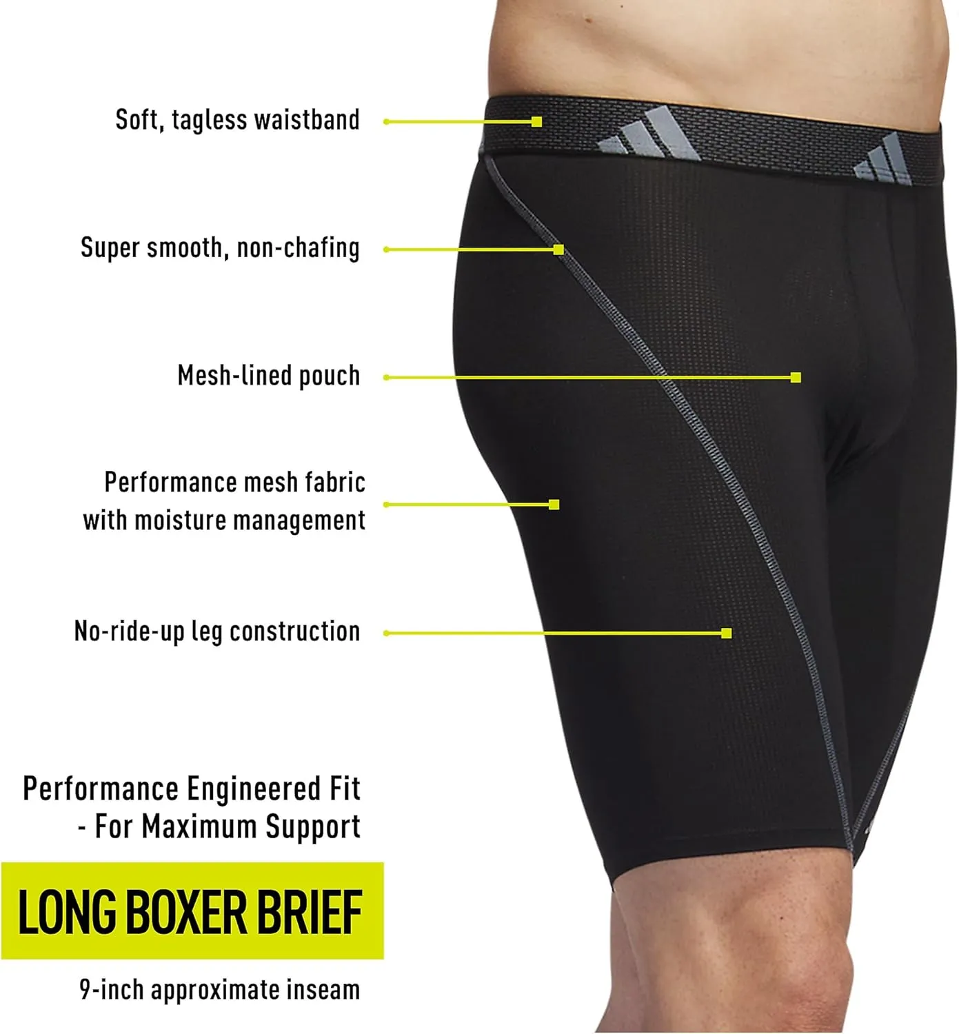 adidas Men's Performance Mesh Long Boxer Brief Underwear (3-Pack), for Active Sport and All Day Comfort