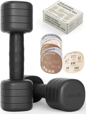 Adjustable Dumbbell Set｜2LB 3LB 4LB 5LB Light Hand Weights for Women｜One-Twist Weight Adjustment｜Non-Slip Curved Grip Handle｜Free Weights for Home Gym, Rehab, Pilates, Yoga, Strength Training
