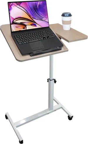 Adjustable Mobile Standing Desk - Height Adjusts from 23" to 35" with Lockable Wheels - Sleek Oak Finish - Standup Desk for Remote Work, Study & Relaxation - Rolling Design