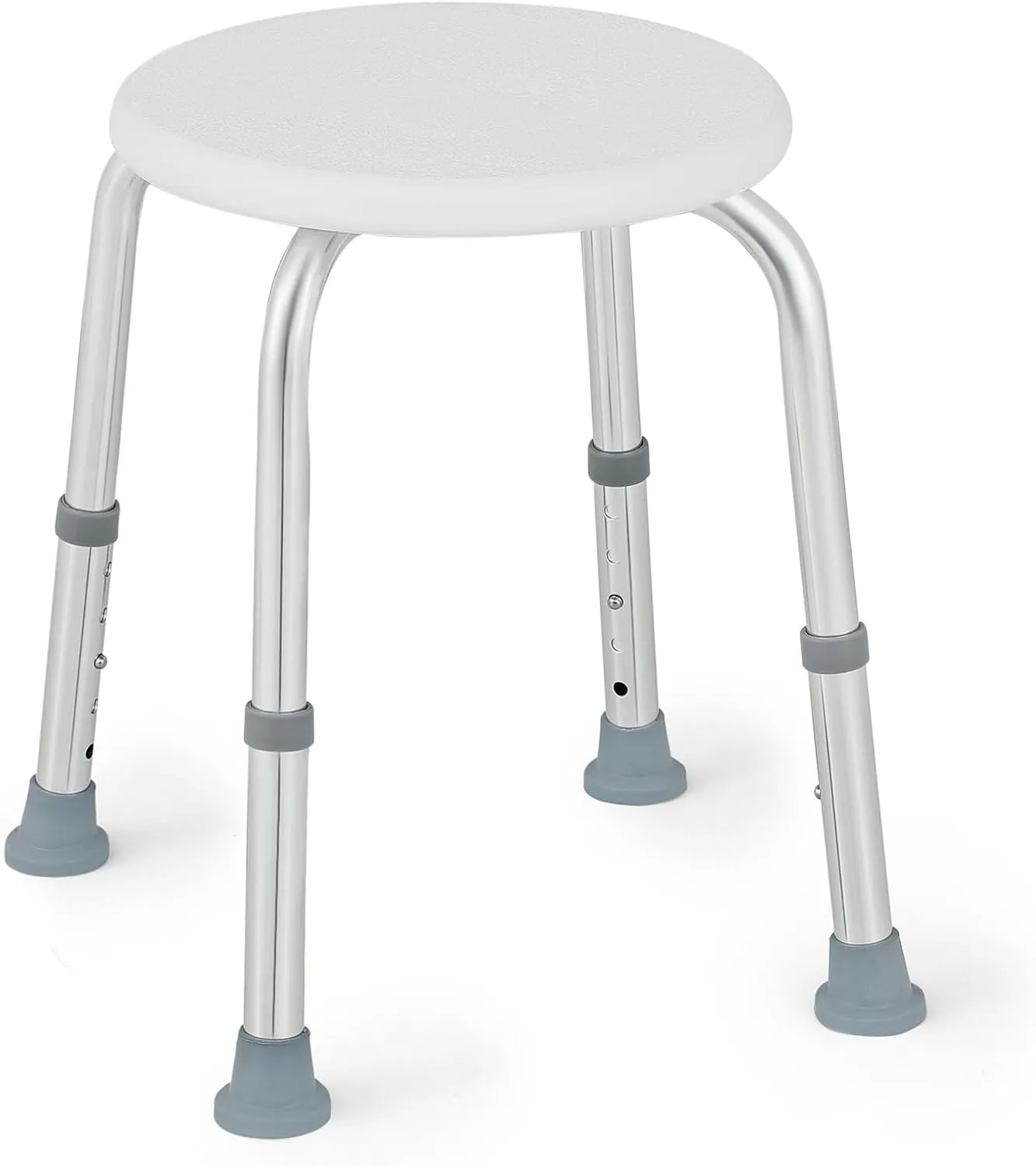 Adjustable Seat Height Shower Stool for Bathroom Inside Tub, Small Round Plastic Non-Slip Waterproof Bath Stool for Elderly, Seniors, Adults, Disabled (White, 220 Lb Capacity)