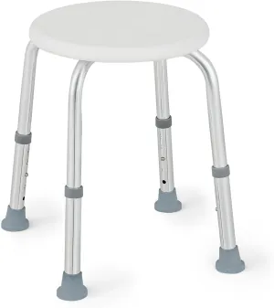 Adjustable Seat Height Shower Stool for Bathroom Inside Tub, Small Round Plastic Non-Slip Waterproof Bath Stool for Elderly, Seniors, Adults, Disabled (White, 220 Lb Capacity)