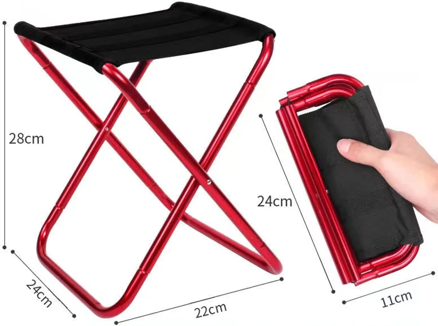Adult Camping Stool - 16 Inch Height Large Size Folding Stool with Carry Bag, Aluminum Alloy Bracket, 1.5lbs Lightweight, Load Capacity 200kg, for Camping, Fishing, Picnic (Color : Red)