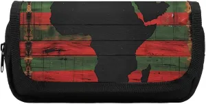 African American Flag Afro Map Wood Pencil Case Portable Pencil Pouch Pen Bag Large Capacity Stationery Bag for Home Office