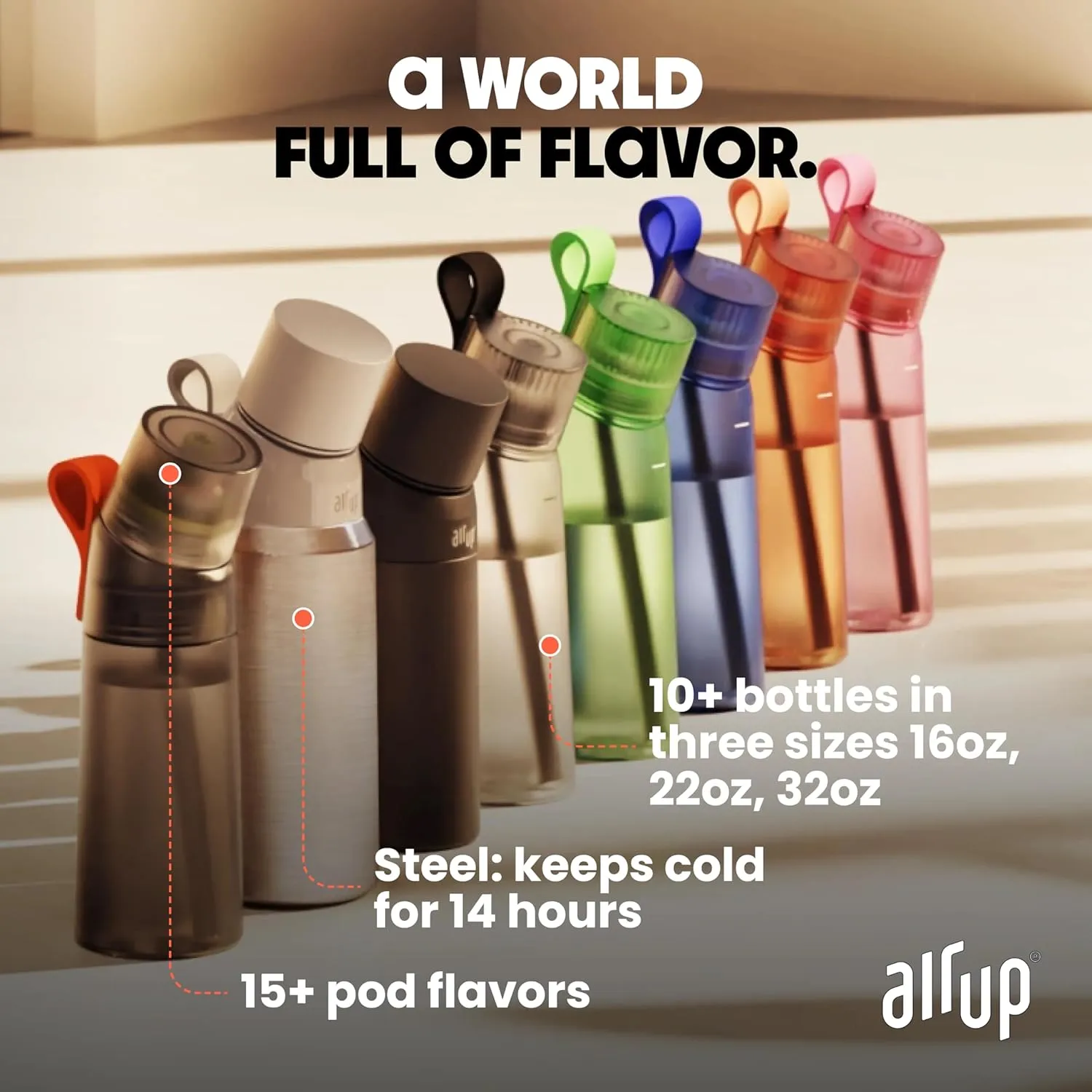 air up® water bottle (22 oz) for school, sports, gym | includes 5 scent pods & straw | flavored bottle in hot pink – also for kids, boys, girls | no calories, sugar-free and suitable for carbonation