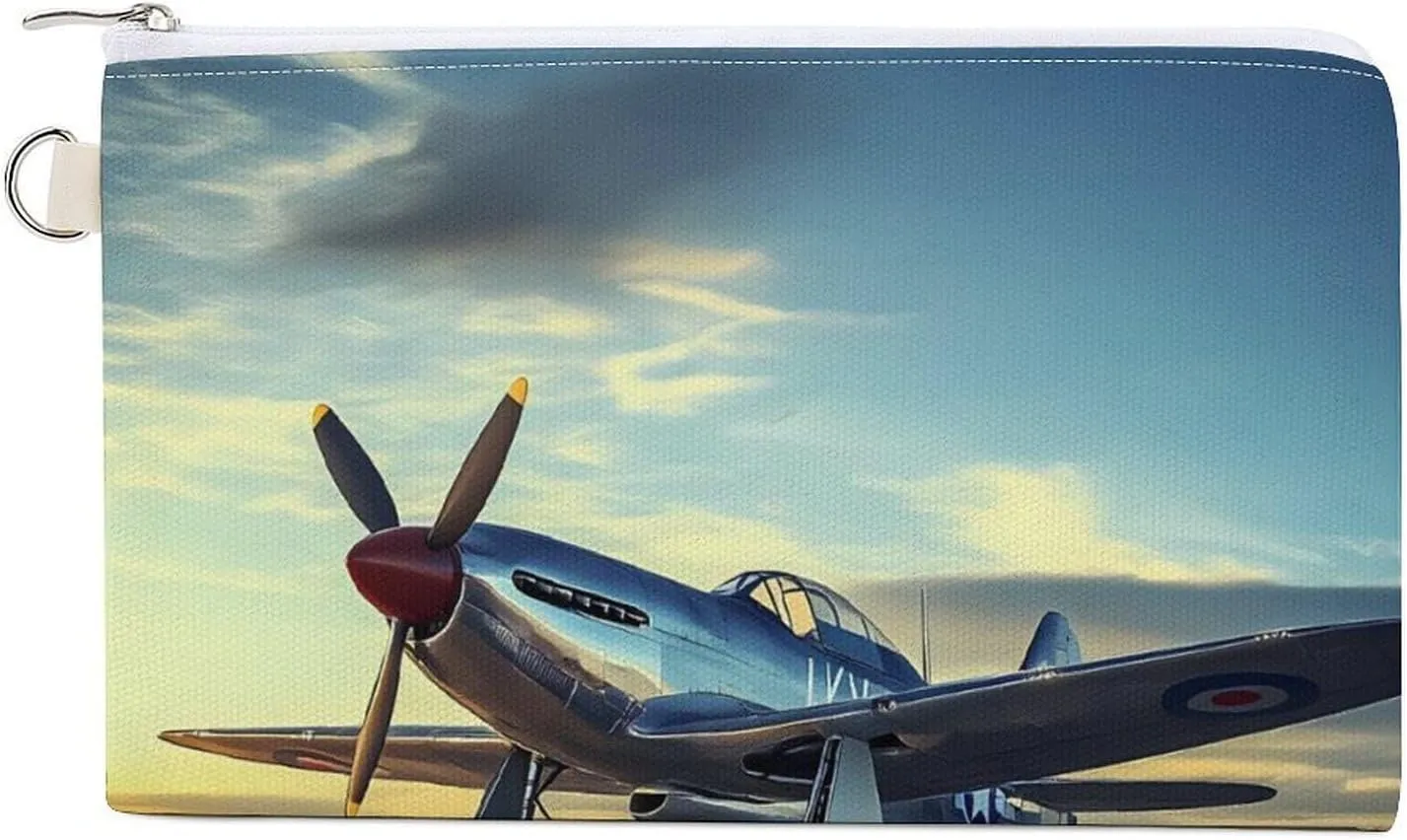 Airplane Vintage Aviation Fighter Coin Purse Canvas Change Pouch Portable Pocket Wallet Mini Storage Bag with Zippered Keychain